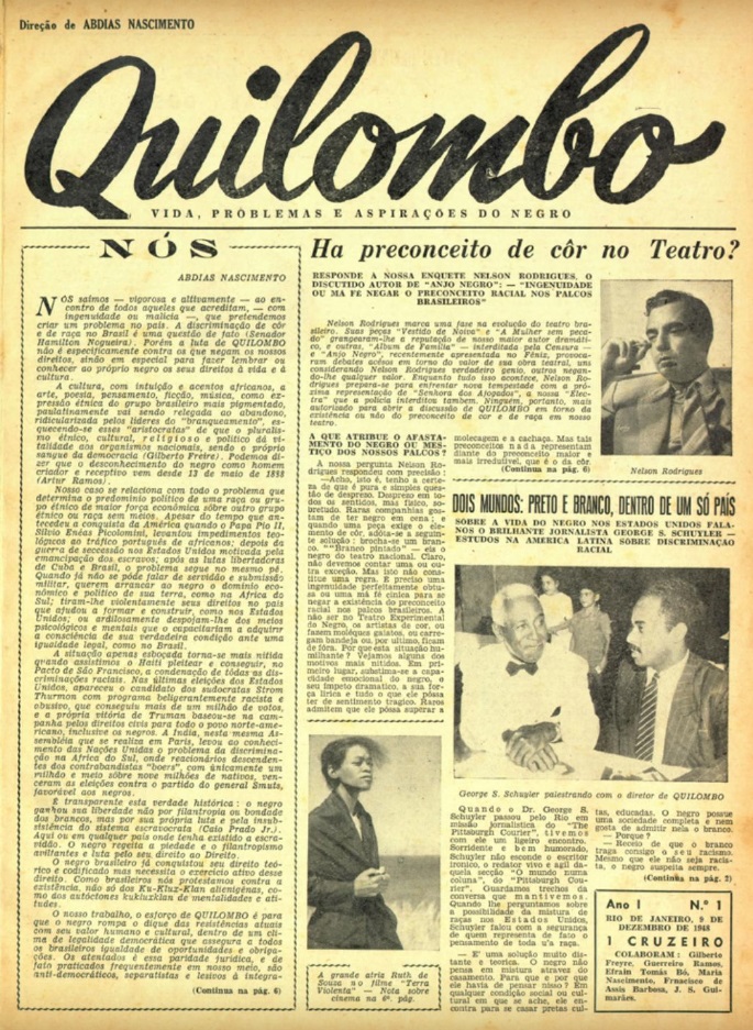 Capa do jornal Quilombo, ano 1, n. 1, Rio de Janeiro, 9 dez. 1948