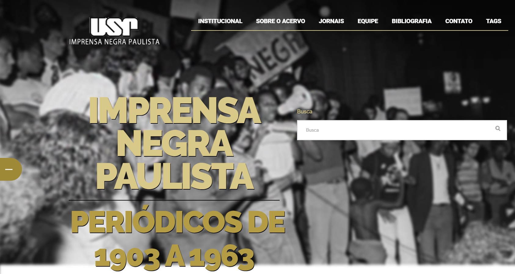 Home do site do IEB/USP sobre a imprensa negra no Brasil